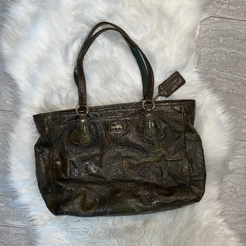 Coach Chelsea Olive Inlaid Signature Bag EUC